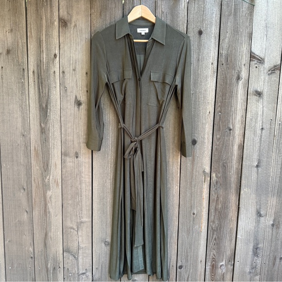 Olive Slinky Knit Shirt Dress - Picture 1 of 12